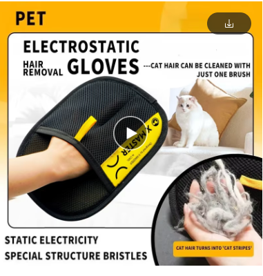 Electrostatic pet hair remover glove for cats and dogs